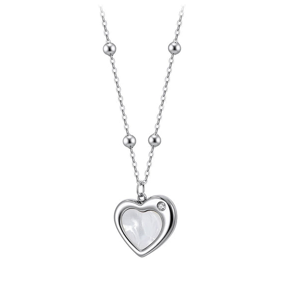 Wholesale Women's Heartshaped Geometric Pearl Shell Titanium Steel 18K Goldplated Calendering Chain Necklace