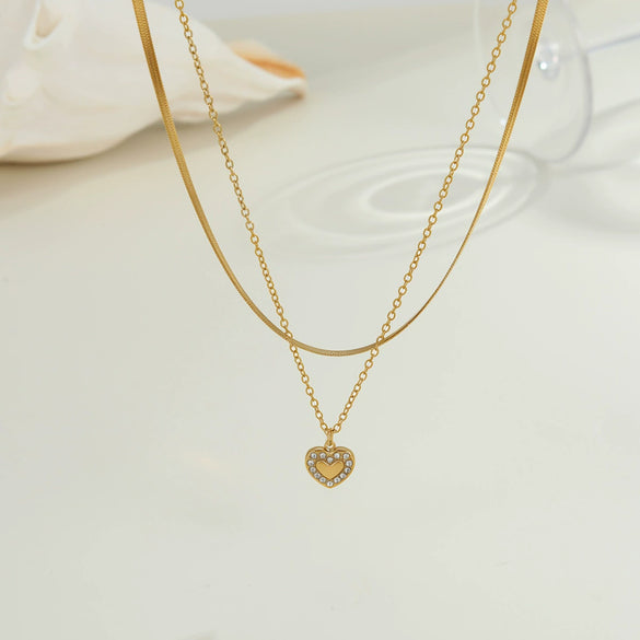 Wholesale Women's Heartshaped Geometric Stainless Steel Electroplated Blade Chain Necklace