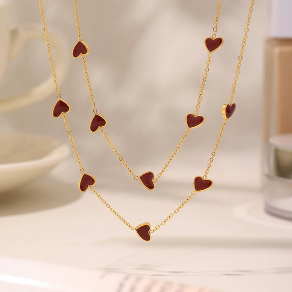 Wholesale Women's Heartshaped Geometric Stainless Steel Glazed Goldplated Clavicle Necklace In Light Luxury Style
