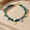 Wholesale Women's Heartshaped Printed Stainless Steel Rope Chain Goldplated Pendant Necklace