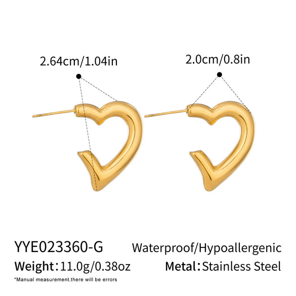 Wholesale Women's Heartshaped Real Gold Plated Stainless Steel Hoop Earrings Versatile Style