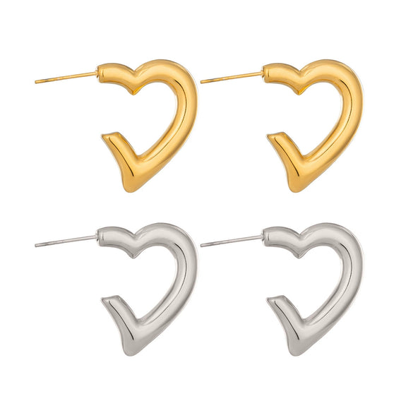 Wholesale Women's Heartshaped Real Gold Plated Stainless Steel Hoop Earrings Versatile Style