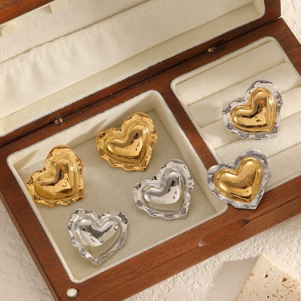 Wholesale Women's Heartshaped Stainless Steel Earrings With Pvd Furnace Vacuum Real Gold Plating
