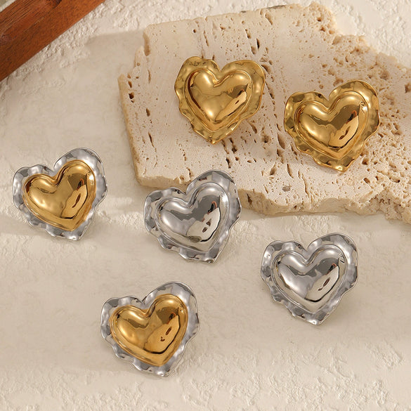 Wholesale Women's Heartshaped Stainless Steel Earrings With Pvd Furnace Vacuum Real Gold Plating