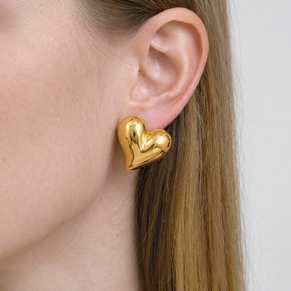 Wholesale Women's Heartshaped Stainless Steel Earrings With Vacuum Real Gold Plating In Pvd Furnace