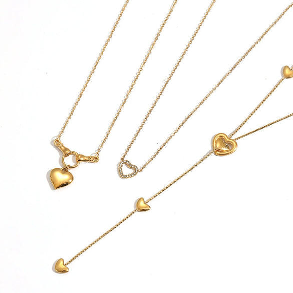 Wholesale Women's Heartshaped Stainless Steel Electroplated 18K Gold Ochain Necklace
