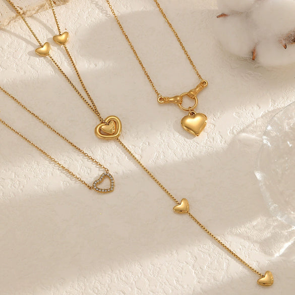 Wholesale Women's Heartshaped Stainless Steel Electroplated 18K Gold Ochain Necklace