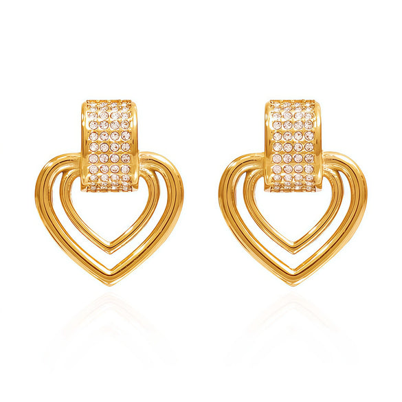 Wholesale Women's Heartshaped Stainless Steel 18K Gold Plated Earrings With Exaggerated Niche Design