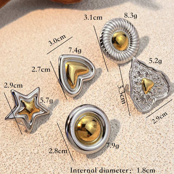 Wholesale Women's Heartshaped Stainless Steel Ring With Gold And Silver Splicing And Electroplating Design