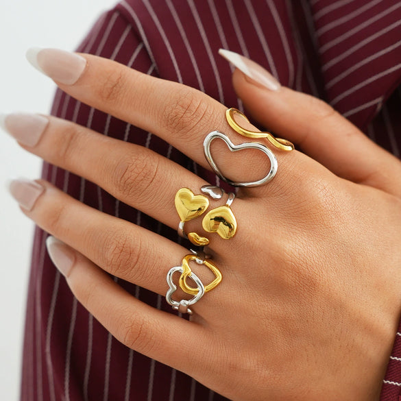 Wholesale Women's Heartshaped Stainless Steel Rings With Vacuum Plating And Niche Design