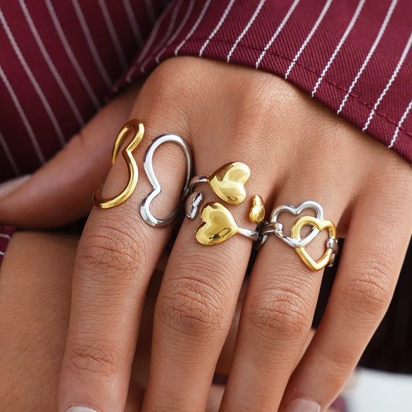 Wholesale Women's Heartshaped Stainless Steel Rings With Vacuum Plating And Niche Design