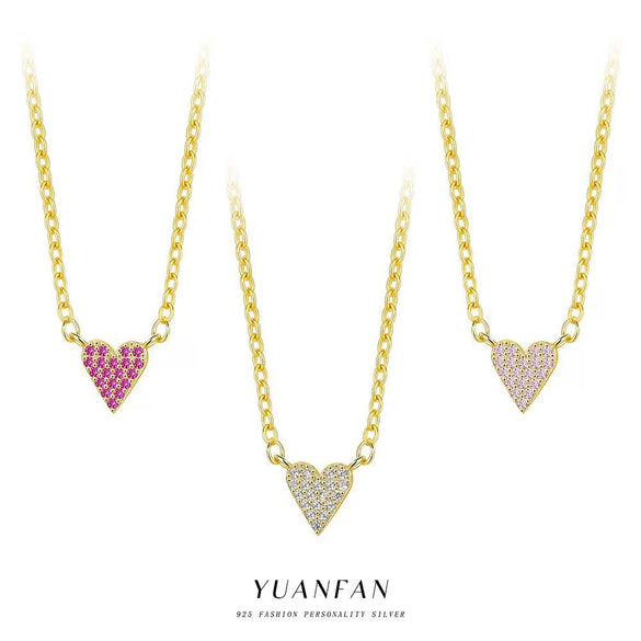 Wholesale Women's Heartshaped 925 Sterling Silver Zircon Inlaid Pendant Necklace With Cross Chain