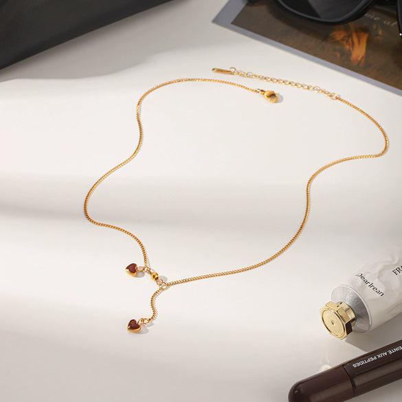 Wholesale Women's Heartshaped Titanium Steel And Stainless Steel Pendant Necklace With Real Gold Plating In The Furnace