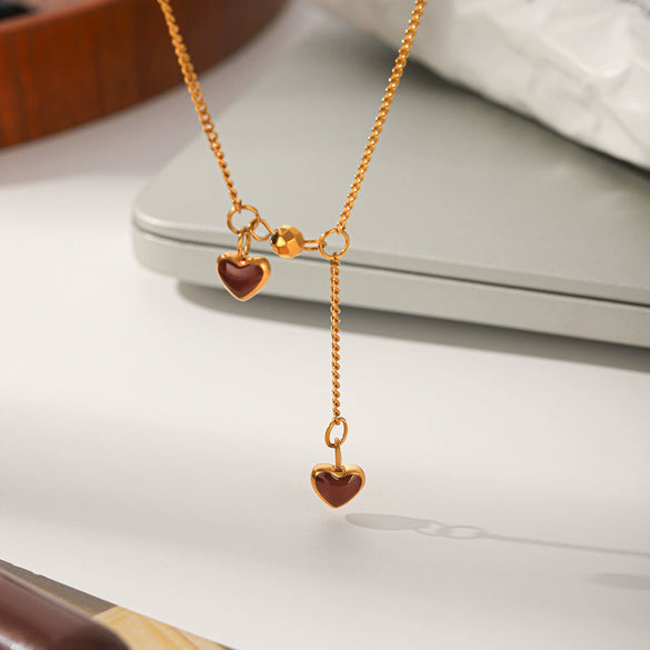 Wholesale Women's Heartshaped Titanium Steel And Stainless Steel Pendant Necklace With Real Gold Plating In The Furnace
