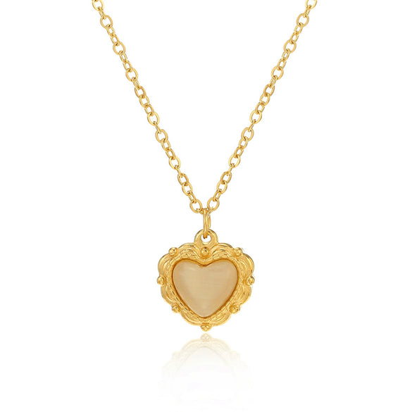 Wholesale Women's Heartshaped Titanium Steel Necklace With Precious Stones And Cross Chain