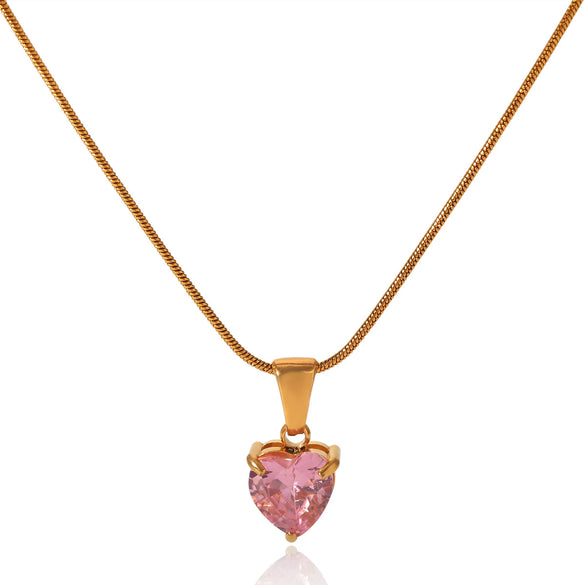 Wholesale Women's Heartshaped Zircon And Stainless Steel Necklace With Geometric Pattern And Electroplating