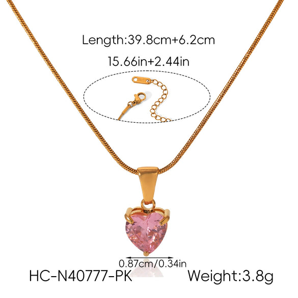 Wholesale Women's Heartshaped Zircon And Stainless Steel Necklace With Geometric Pattern And Electroplating