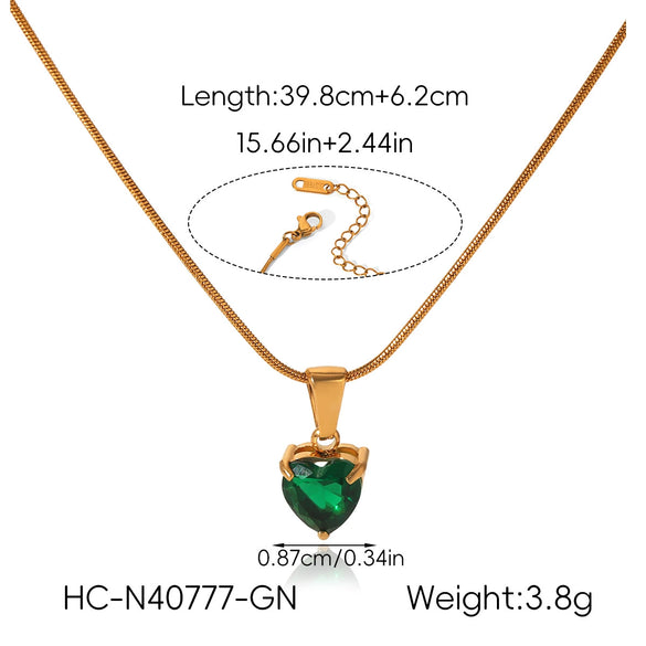 Wholesale Women's Heartshaped Zircon And Stainless Steel Necklace With Geometric Pattern And Electroplating