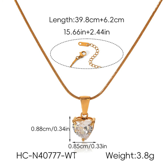 Wholesale Women's Heartshaped Zircon And Stainless Steel Necklace With Geometric Pattern And Electroplating