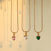 Wholesale Women's Heartshaped Zircon And Stainless Steel Necklace With Geometric Pattern And Electroplating