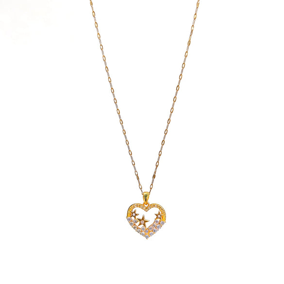 Wholesale Women's Heartshaped Zirconinlaid Titanium Steel Necklace With Water Wave Chain Light Luxury Design