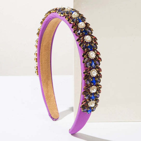 Wholesale Women's Heavy Craft Beaded Imitation Pearl Floral Geometric Headband Hair Accessory With Diamond Design