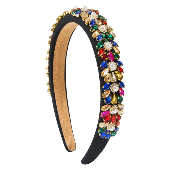 Wholesale Women's Heavy Craft Beaded Imitation Pearl Floral Geometric Headband Hair Accessory With Diamond Design