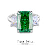 Wholesale Women's High Carbon Diamond Ring Green Diamond Emerald Cut Square 925 Silver Geometric Style