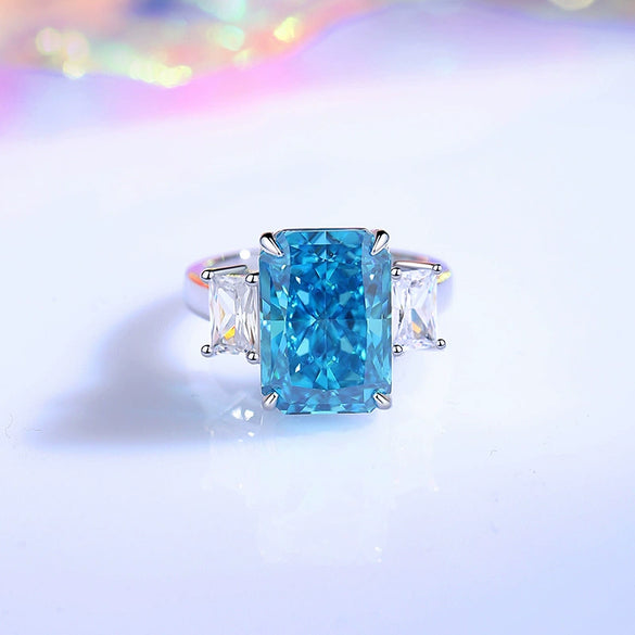 Wholesale Women's High Carbon Diamond Ring Green Diamond Emerald Cut Square 925 Silver Geometric Style