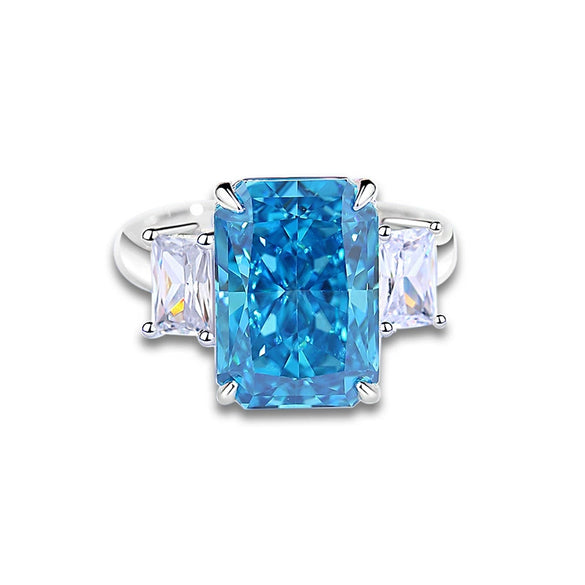 Wholesale Women's High Carbon Diamond Ring Green Diamond Emerald Cut Square 925 Silver Geometric Style