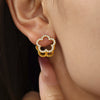 Wholesale Women's High Edition Flowers Double Sided Wear Buckle Zircon Earrings Jewelry In Stainless Steel With Geometric Pattern And 18K True Gold Plated Electroplating