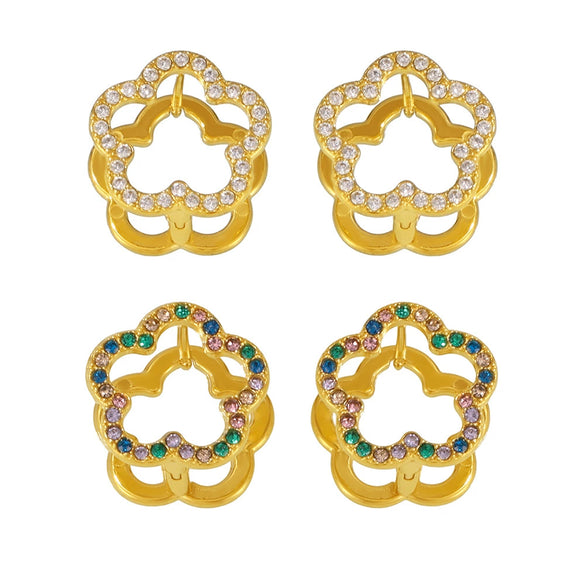Wholesale Women's High Edition Flowers Double Sided Wear Buckle Zircon Earrings Jewelry In Stainless Steel With Geometric Pattern And 18K True Gold Plated Electroplating
