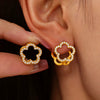 Wholesale Women's High Edition Flowers Double Sided Wear Buckle Zircon Earrings Jewelry In Stainless Steel With Geometric Pattern And 18K True Gold Plated Electroplating