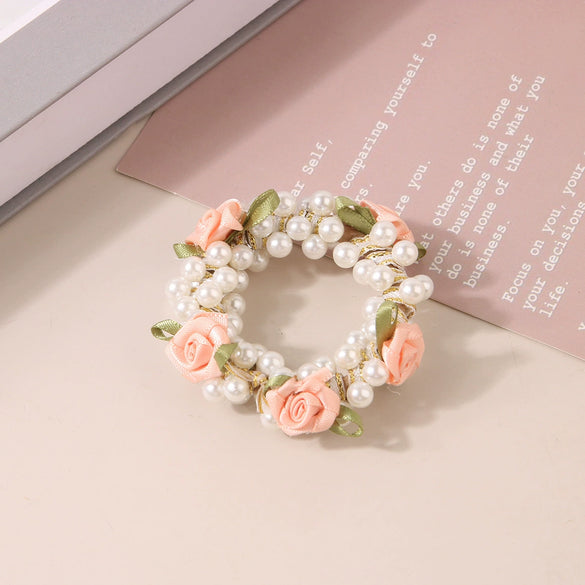 Wholesale Women's High Elastic Plastic And Resin Handmade Rose Ponytail Hair Band Hair Accessories