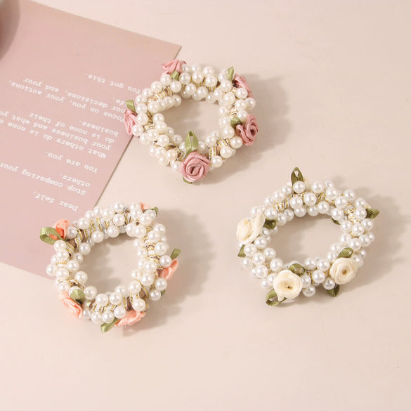 Wholesale Women's High Elastic Plastic And Resin Handmade Rose Ponytail Hair Band Hair Accessories