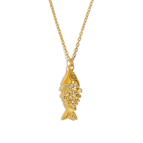 Wholesale Women's High End Creative Necklace And Earrings Set With Stainless Steel And Titanium Steel 18K Gold Plated Koi Pendant Animal Pattern Electroplated