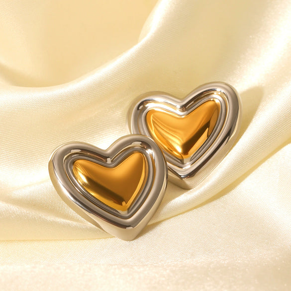 Wholesale Women's High End Heart Shaped Stainless Steel Earrings With Gold And Silver Color Matching And Electroplating