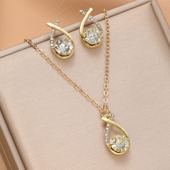 Wholesale Women's High End Jewelry Alloy Pendant Earrings And Necklace Suit With Love Water Drops And Bell Patterns Electroplated
