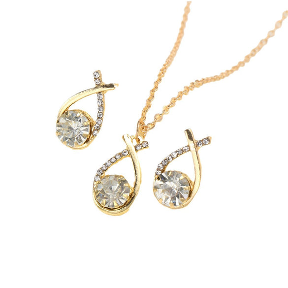 Wholesale Women's High End Jewelry Alloy Pendant Earrings And Necklace Suit With Love Water Drops And Bell Patterns Electroplated