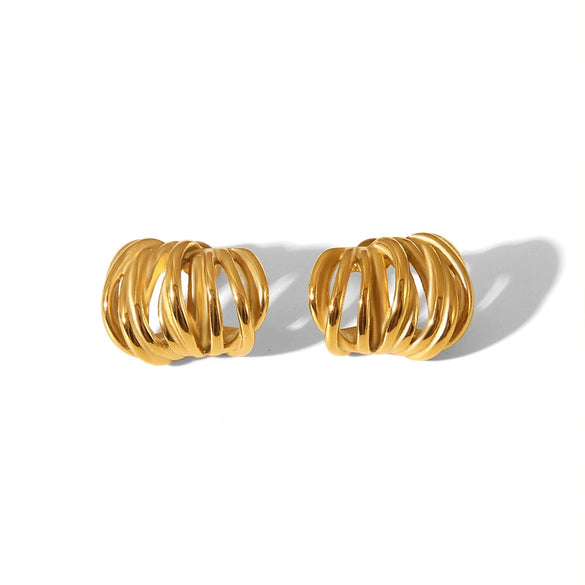 Wholesale Women's High End Light Luxury C Type Multi Layer Lines Retro Earrings In Stainless Steel With Geometric Design And Electroplating