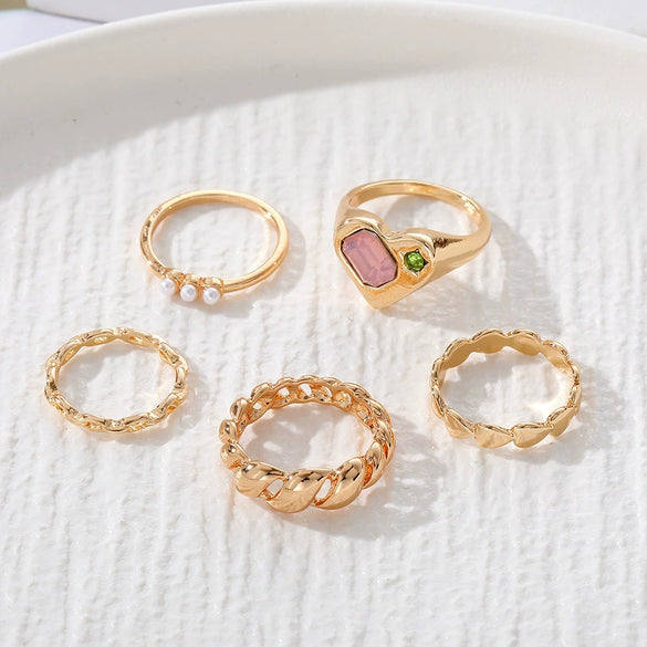 Wholesale Women's High Grade Gem Inlaid Heart Shaped Ring Set Jewelry