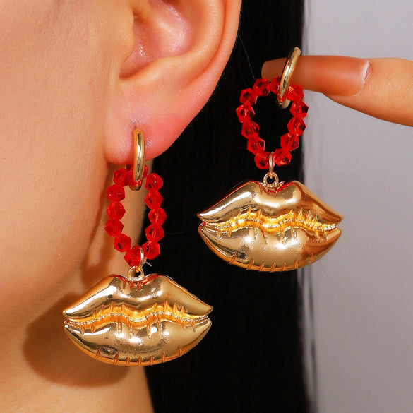Wholesale Women's Highend Alloy Electroplated 14K Gold Lip Heart Earrings