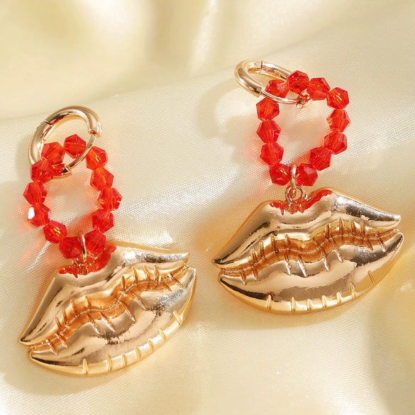 Wholesale Women's Highend Alloy Electroplated 14K Gold Lip Heart Earrings