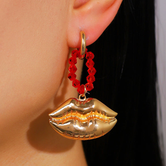 Wholesale Women's Highend Alloy Electroplated 14K Gold Lip Heart Earrings