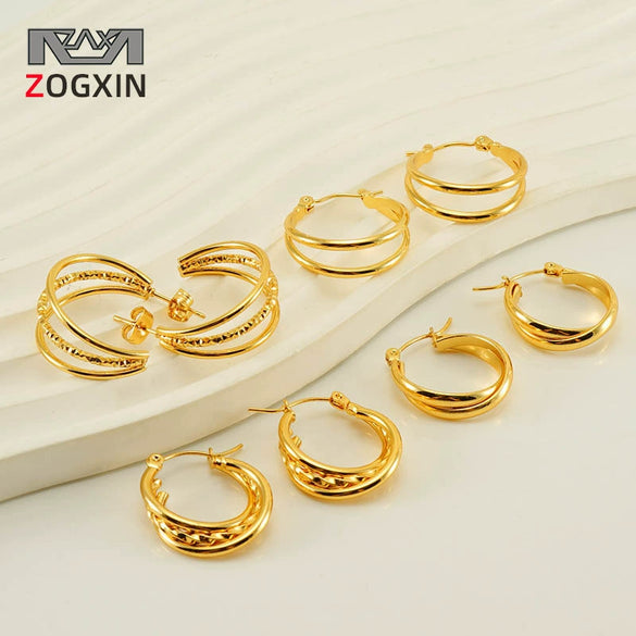 Wholesale Women's Highend Doublelayer 316L Stainless Steel Round Winding Geometric Earrings With Electroplating For Autumn And Winter