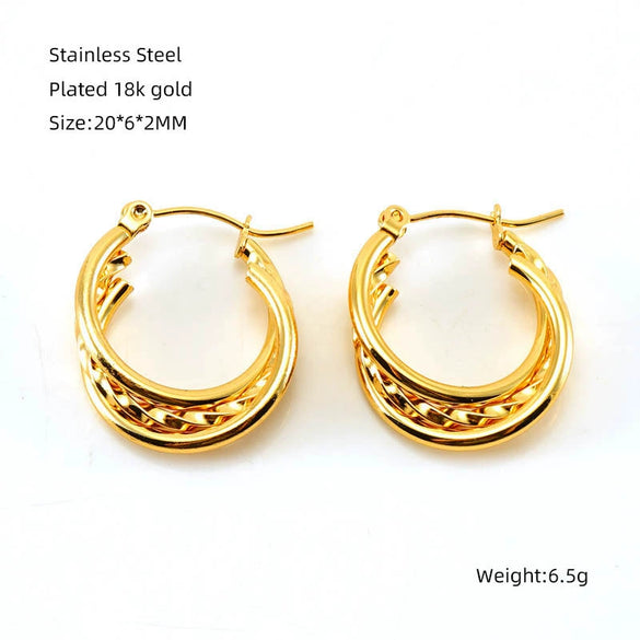 Wholesale Women's Highend Doublelayer 316L Stainless Steel Round Winding Geometric Earrings With Electroplating For Autumn And Winter