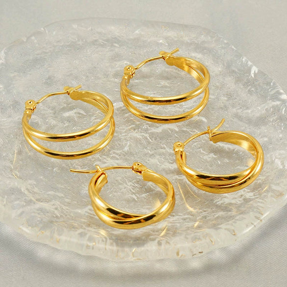 Wholesale Women's Highend Doublelayer 316L Stainless Steel Round Winding Geometric Earrings With Electroplating For Autumn And Winter