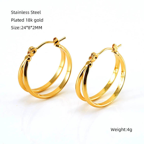 Wholesale Women's Highend Doublelayer 316L Stainless Steel Round Winding Geometric Earrings With Electroplating For Autumn And Winter