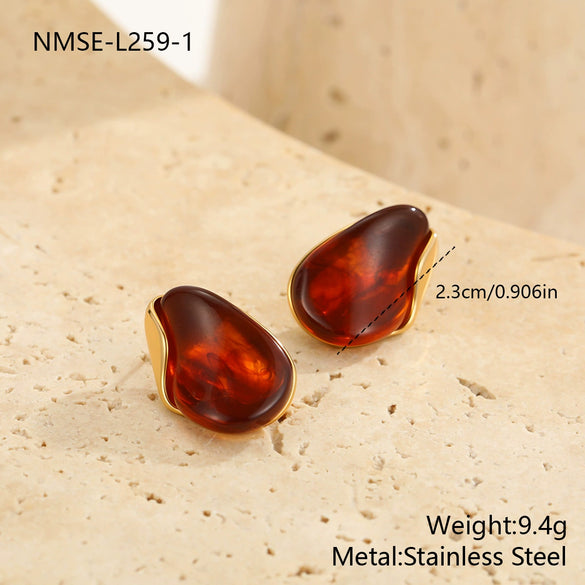 Wholesale Women's Highend Electroplated Resin And Stainless Steel Metal Splicing Earrings