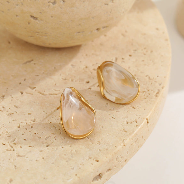 Wholesale Women's Highend Electroplated Resin And Stainless Steel Metal Splicing Earrings